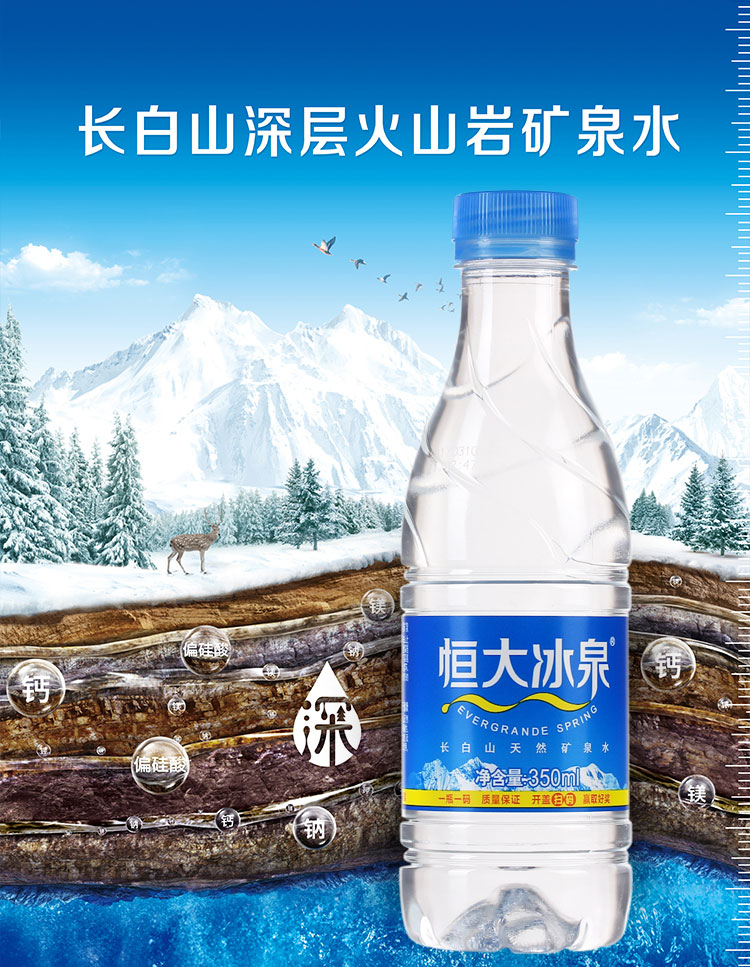 恒大冰泉饮用长白山天然矿泉水350ml24瓶整箱装