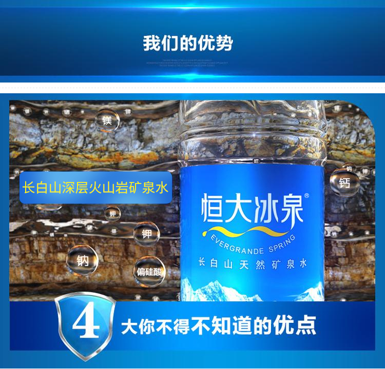 恒大冰泉飲用長白山天然礦泉水350ml24瓶整箱裝