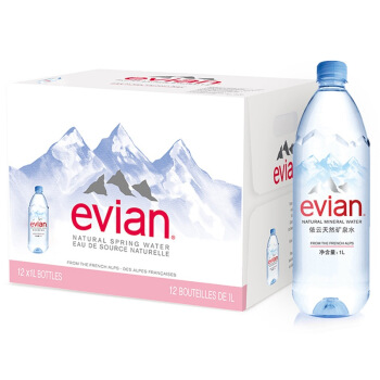 法国原装进口 依云（evian）天然矿泉水 1L*12瓶 整箱